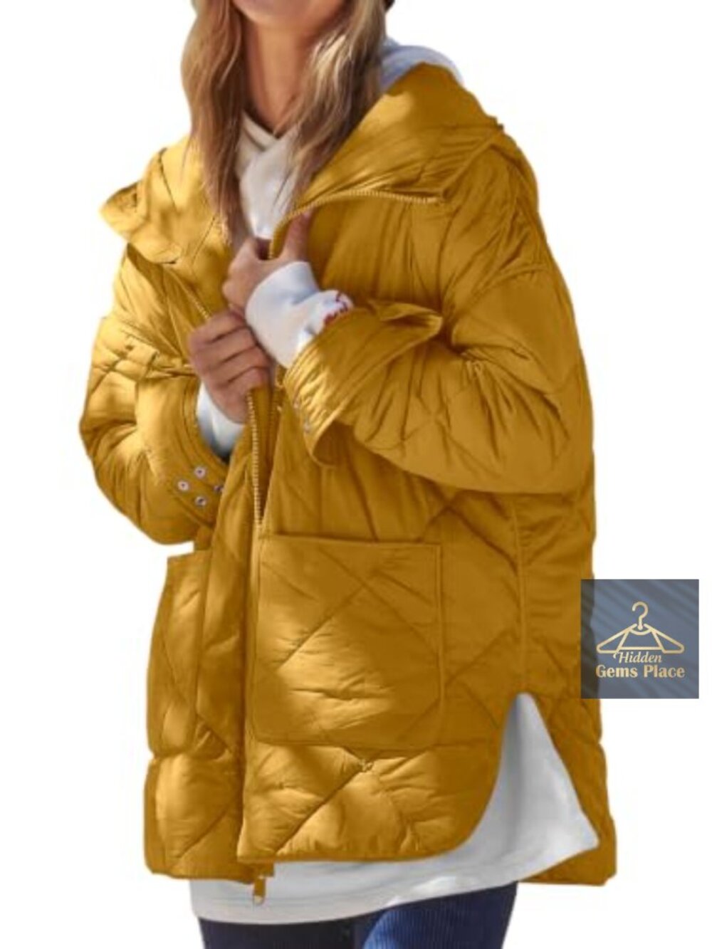 Quilted Puffer Jacket Hooded Pullover Oversized Fit Winter Coat